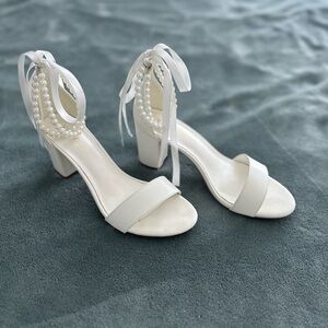Bridal pearl shoes with ribbon tie back And bonus earrings